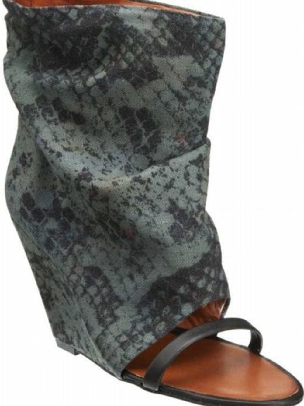 Isabel Marant YOYO Python Print Canvas Open Toe Wedge Heel Sandals Boots